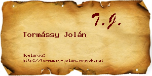 Tormássy Jolán névjegykártya