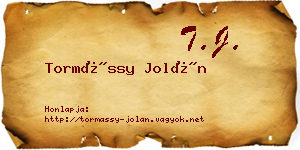 Tormássy Jolán névjegykártya